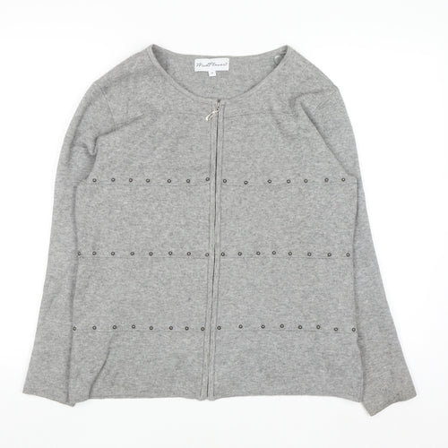 Mudflower Women's Grey Full Zip Studded Knit Jumper Size M
