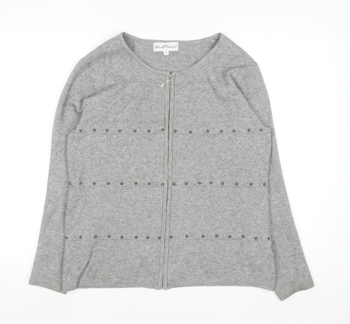 Mudflower Women's Grey Full Zip Studded Knit Jumper Size M