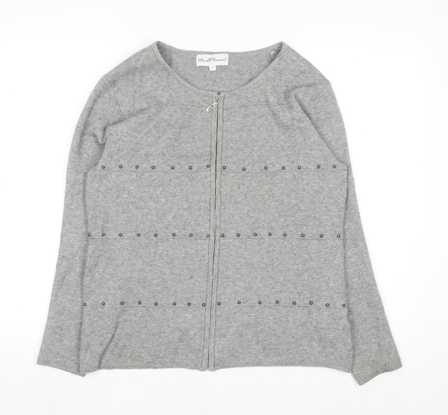 Mudflower Women's Grey Full Zip Studded Knit Jumper Size M