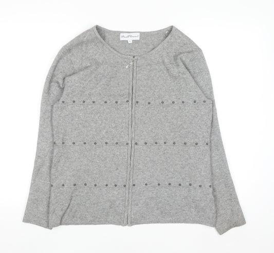 Mudflower Women's Grey Full Zip Studded Knit Jumper Size M