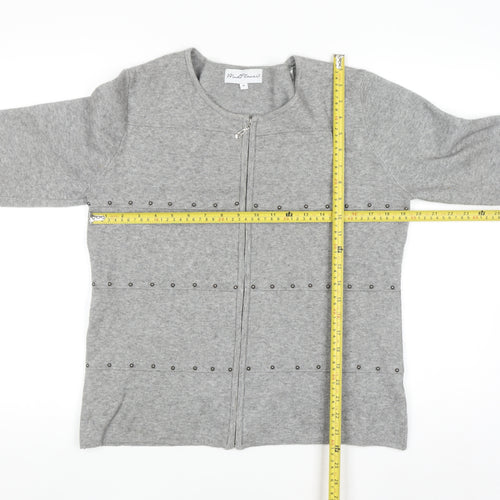 Mudflower Women's Grey Full Zip Studded Knit Jumper Size M