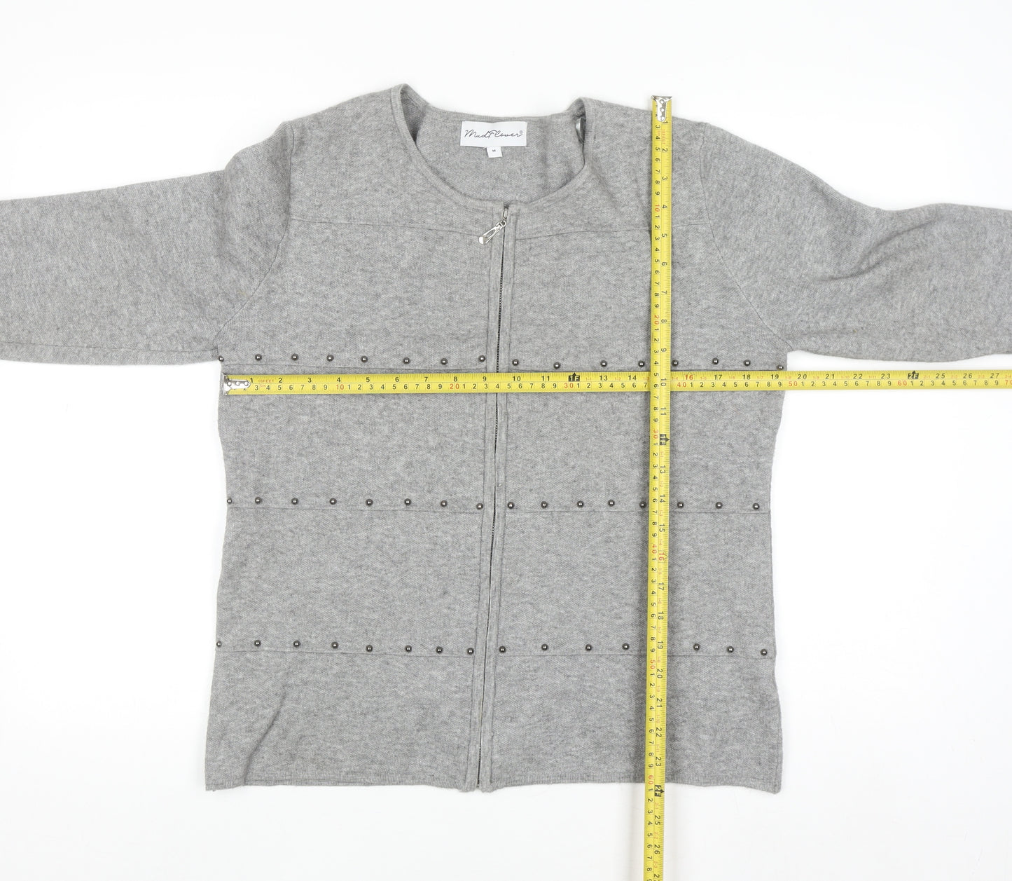 Mudflower Women's Grey Full Zip Studded Knit Jumper Size M