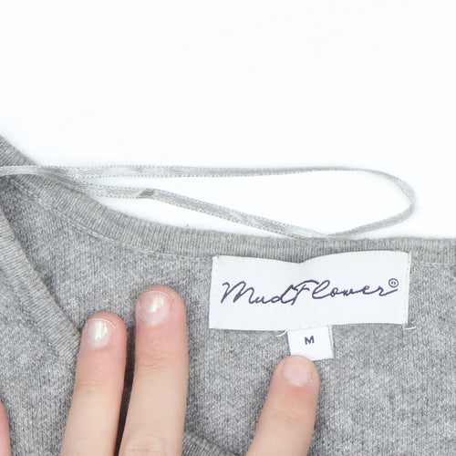 Mudflower Women's Grey Full Zip Studded Knit Jumper Size M