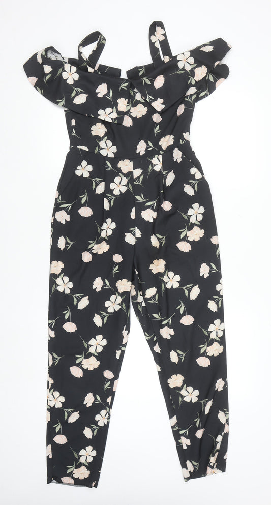 Miss Selfridge Petites Black Floral Off Shoulder Jumpsuit UK 8 Petite