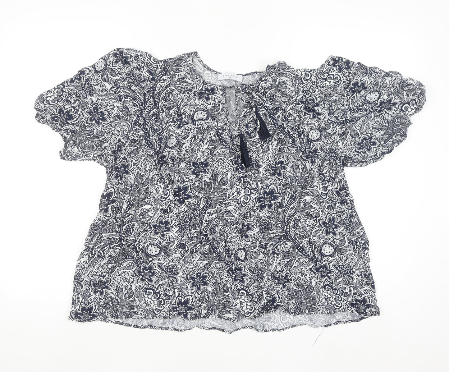 Papaya Women’s Blue Floral Peasant Blouse Size 18 Viscose