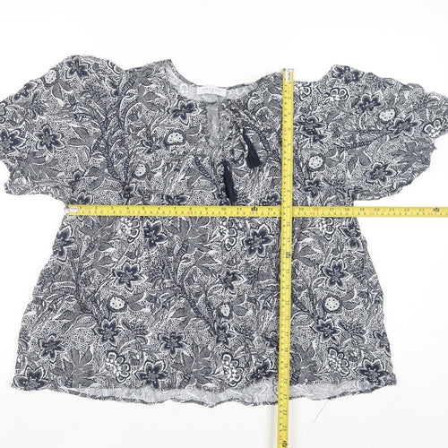 Papaya Women’s Blue Floral Peasant Blouse Size 18 Viscose
