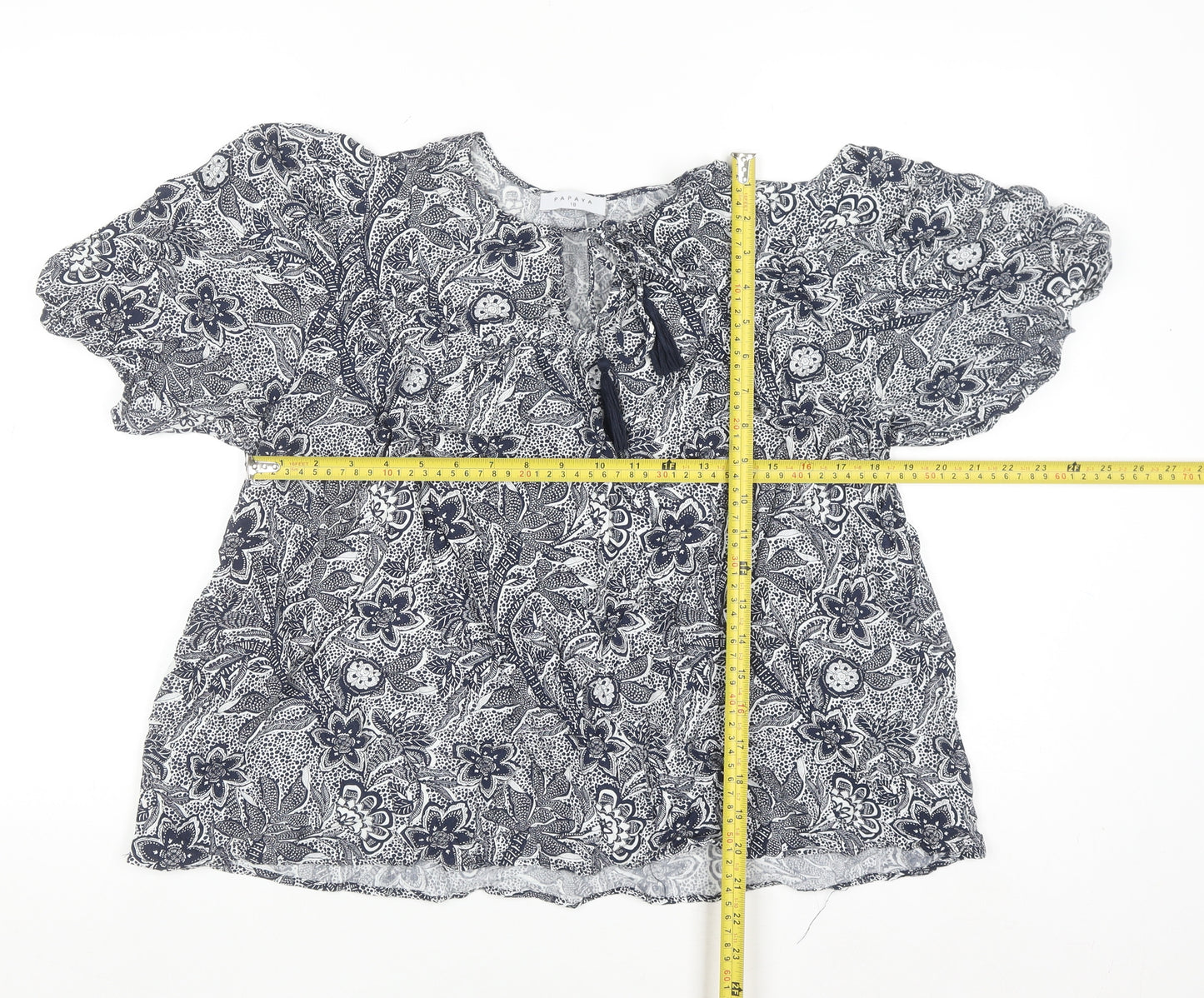 Papaya Women’s Blue Floral Peasant Blouse Size 18 Viscose