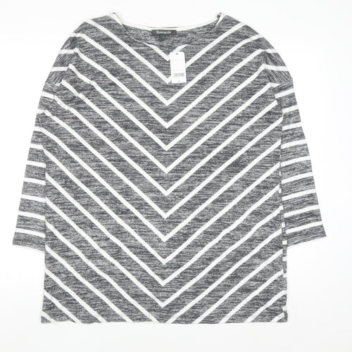 Bonmarché Women Grey Striped Boat Neck Pullover Jumper Size 14