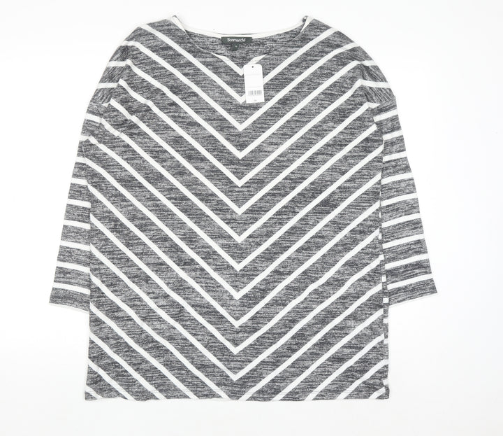 Bonmarché Women Grey Striped Boat Neck Pullover Jumper Size 14