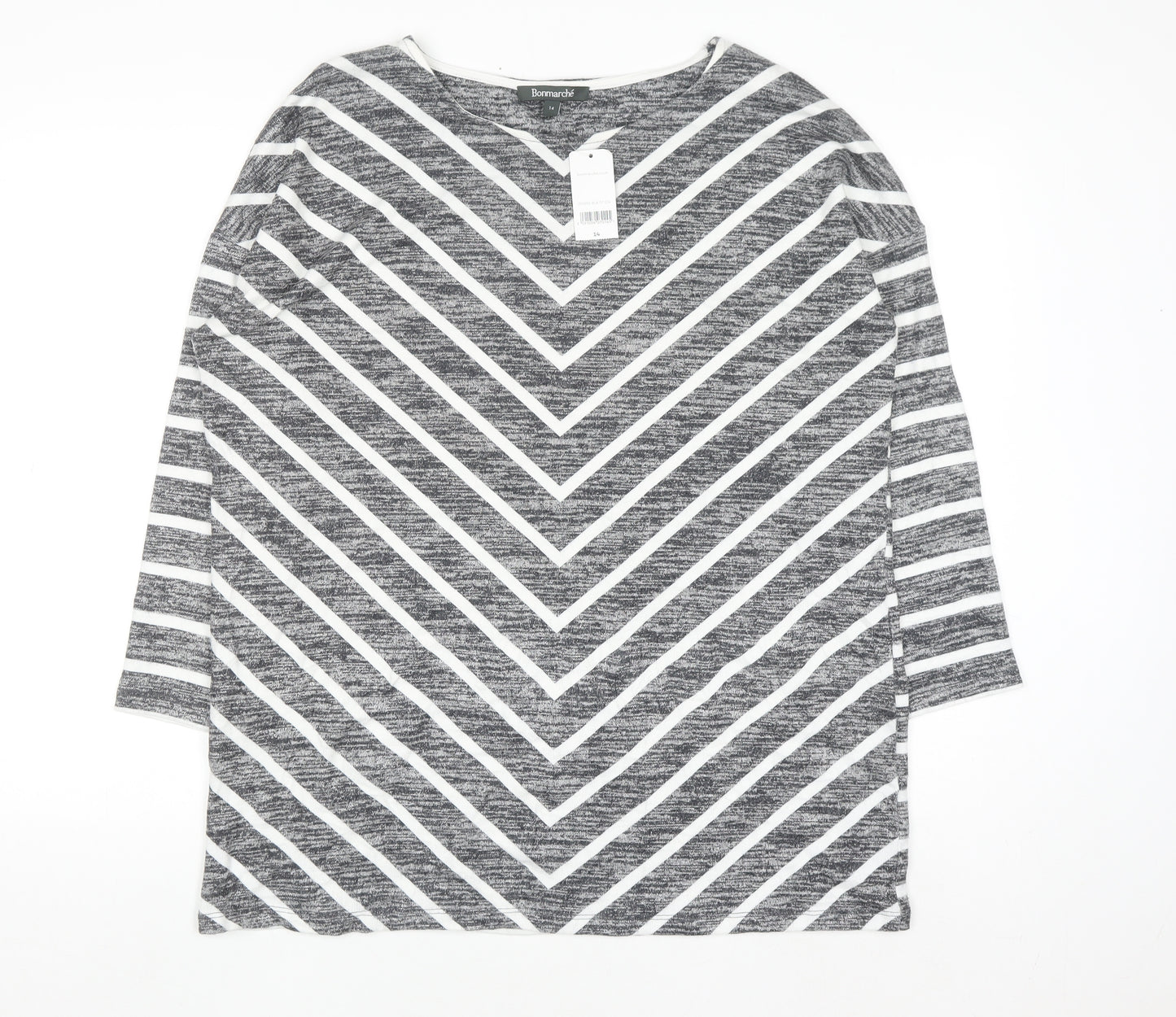 Bonmarché Women Grey Striped Boat Neck Pullover Jumper Size 14