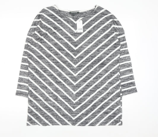 Bonmarché Women Grey Striped Boat Neck Pullover Jumper Size 14