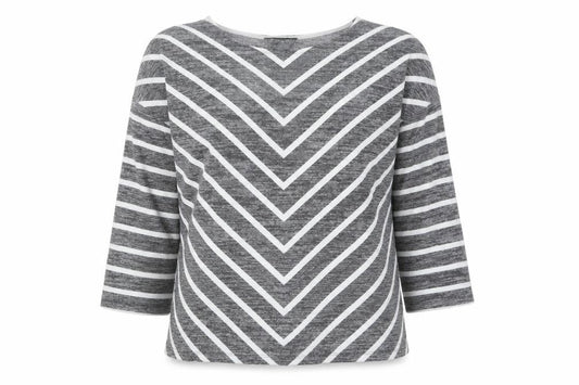 Front view of Bonmarché Women Grey Striped Boat Neck jumper, size 14