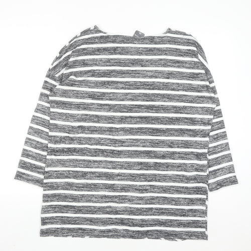 Bonmarché Women Grey Striped Boat Neck Pullover Jumper Size 14
