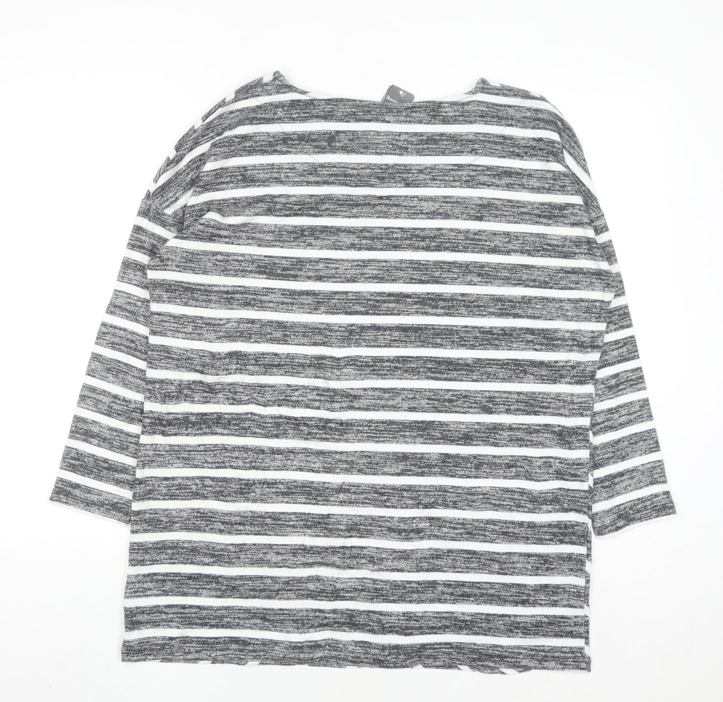 Bonmarché Women Grey Striped Boat Neck Pullover Jumper Size 14