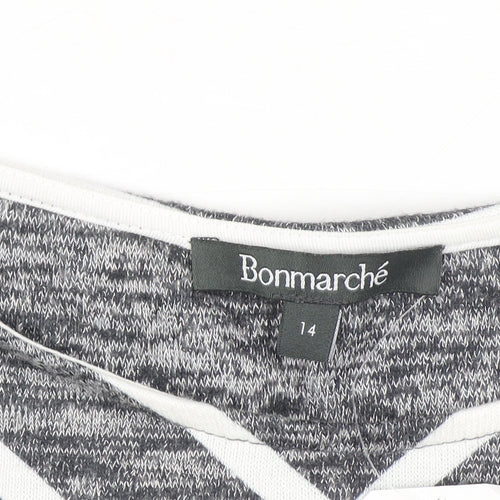 Bonmarché Women Grey Striped Boat Neck Pullover Jumper Size 14