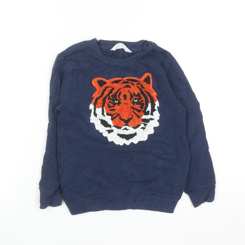 H&M Boys Blue Tiger Embroidered Pullover Sweatshirt 5-6 Years