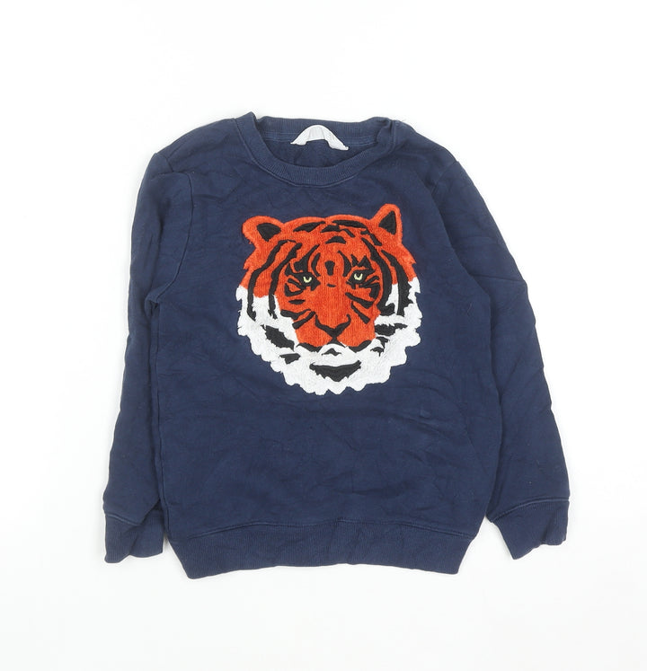 H&M Boys Blue Tiger Embroidered Pullover Sweatshirt 5-6 Years