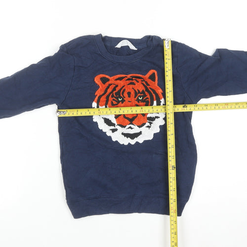 H&M Boys Blue Tiger Embroidered Pullover Sweatshirt 5-6 Years