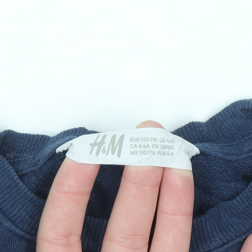 H&M Boys Blue Tiger Embroidered Pullover Sweatshirt 5-6 Years
