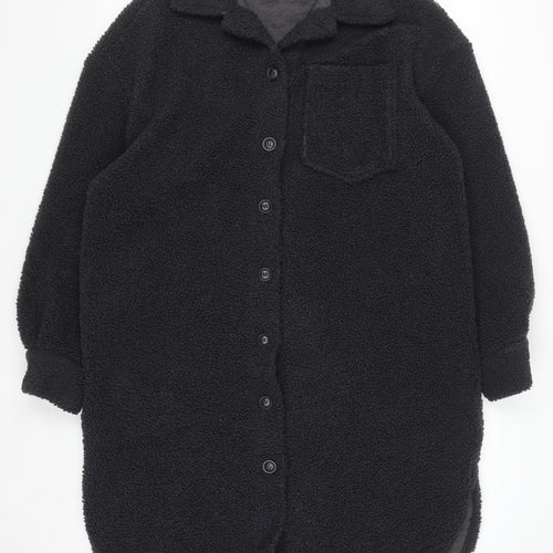 Primark Women's Black Long Fleece Coatigan Size 10 Button Front