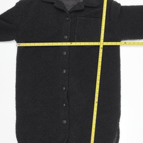 Primark Women's Black Long Fleece Coatigan Size 10 Button Front