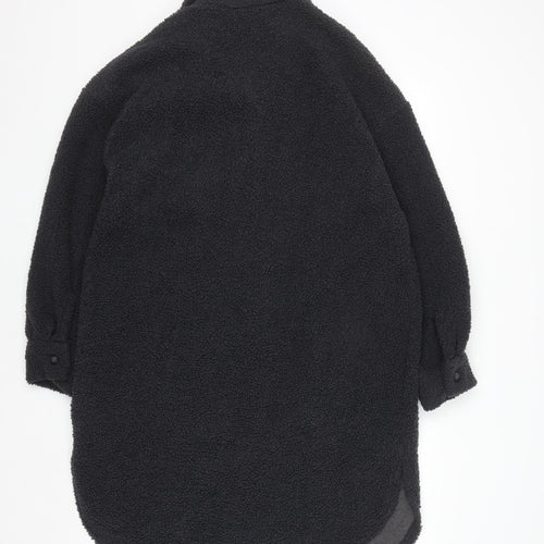 Primark Women's Black Long Fleece Coatigan Size 10 Button Front