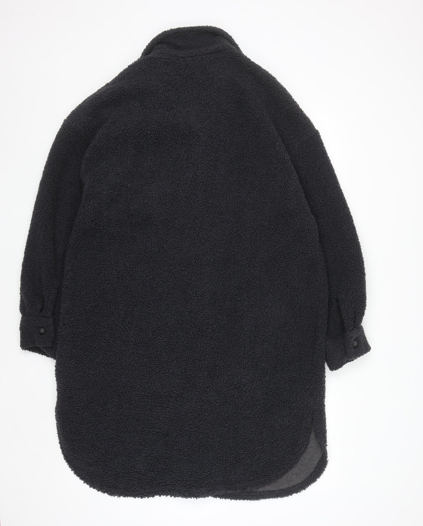 Primark Women's Black Long Fleece Coatigan Size 10 Button Front