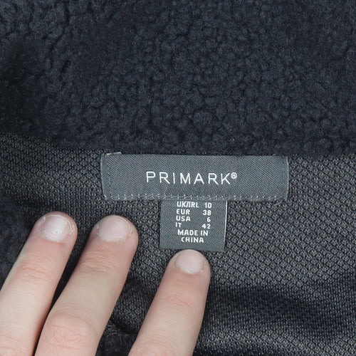 Primark Women's Black Long Fleece Coatigan Size 10 Button Front