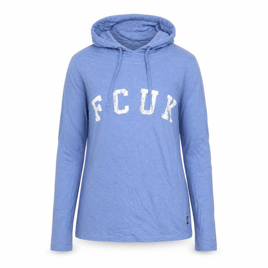 Front view of French Connection Women's Blue Graphic Pullover Hoodie, size M