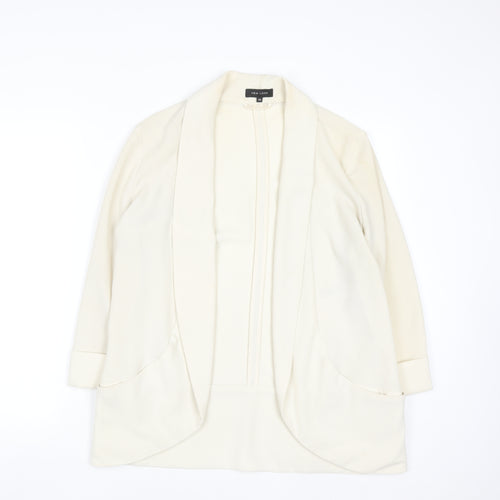 New Look Women Ivory Long Blazer Size 10 Open Front Lightweight Jacket