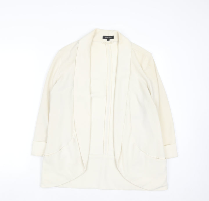 New Look Women Ivory Long Blazer Size 10 Open Front Lightweight Jacket