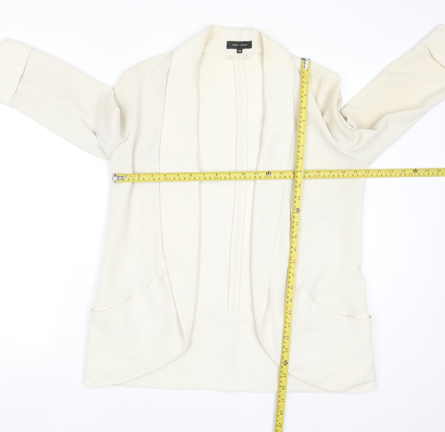 New Look Women Ivory Long Blazer Size 10 Open Front Lightweight Jacket