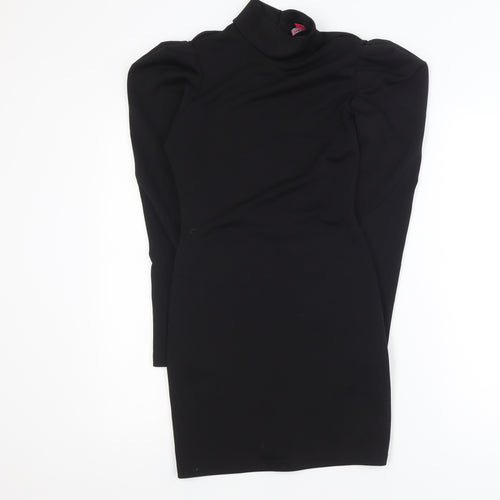 Urban Threads Women Black Size 8 Bodycon High Neck Puff Sleeve Dress