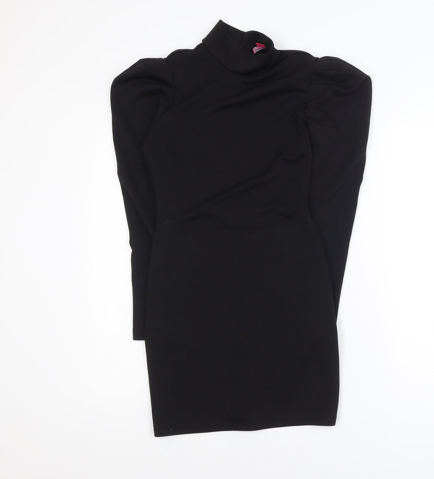 Urban Threads Women Black Size 8 Bodycon High Neck Puff Sleeve Dress