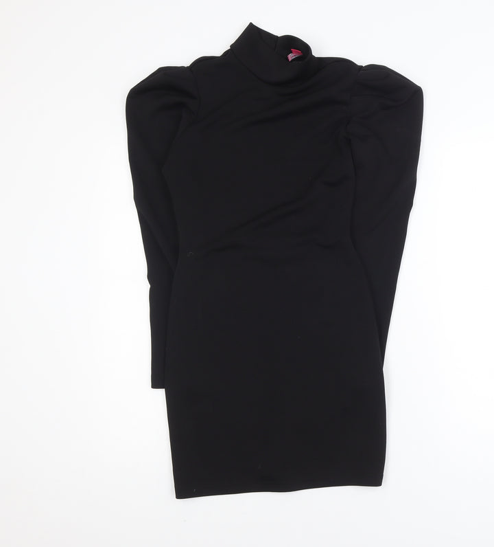 Urban Threads Women Black Size 8 Bodycon High Neck Puff Sleeve Dress