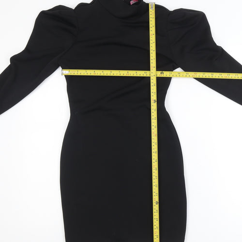 Urban Threads Women Black Size 8 Bodycon High Neck Puff Sleeve Dress