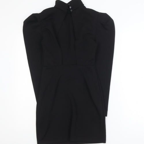 Urban Threads Women Black Size 8 Bodycon High Neck Puff Sleeve Dress
