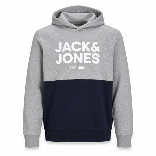 Jack & Jones Mens Grey Blue Pullover Hoodie Size M Logo Print