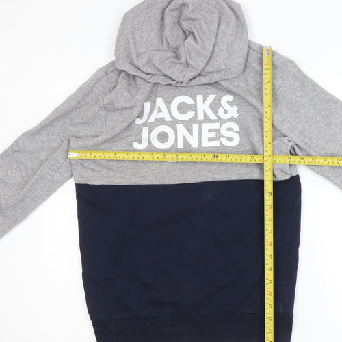 Jack & Jones Mens Grey Blue Pullover Hoodie Size M Logo Print