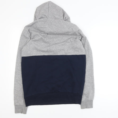 Jack & Jones Mens Grey Blue Pullover Hoodie Size M Logo Print