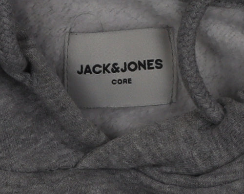 Jack & Jones Mens Grey Blue Pullover Hoodie Size M Logo Print