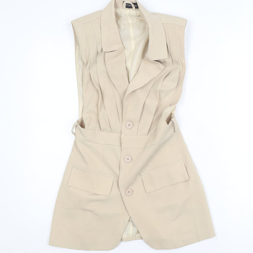 PrettyLittleThing Women Beige Sleeveless Long Blazer Jacket UK 10