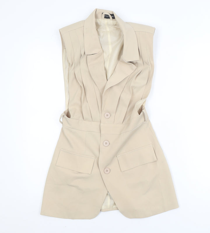 PrettyLittleThing Women Beige Sleeveless Long Blazer Jacket UK 10