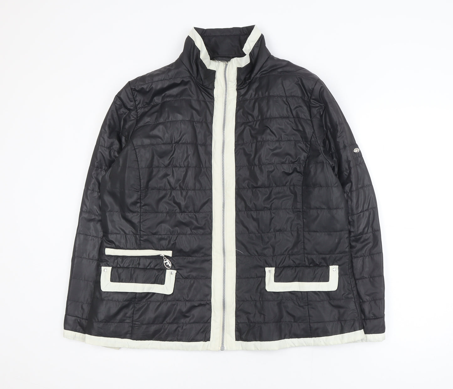 Frandsen Womens Black Puffer Jacket Size 16 Polyester Mid-Length