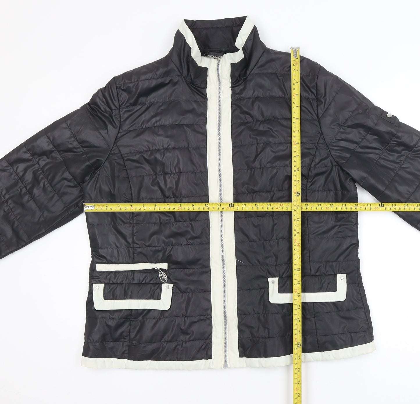 Frandsen Womens Black Puffer Jacket Size 16 Polyester Mid-Length