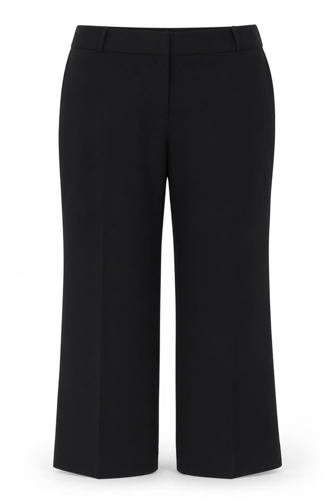 Front view of Dunnes women’s black regular fit dress pants, size UK 20
