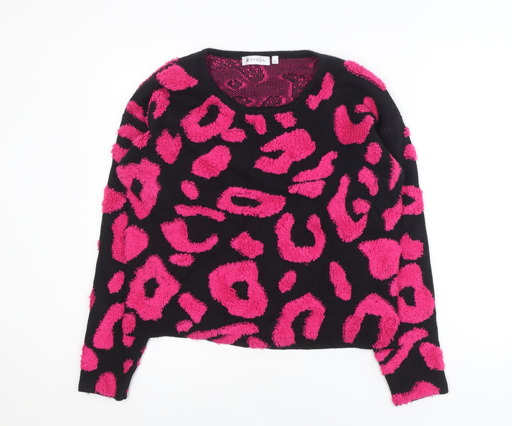 Bicalla Women’s Black Pink Leopard Knit Jumper Size S