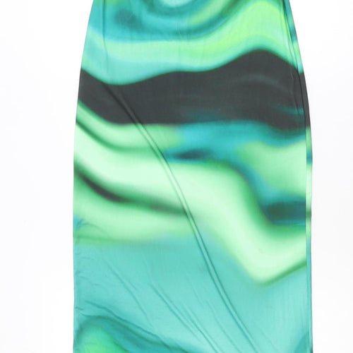 Boohoo Women’s Green Geometric Midi Stretch Pencil Skirt Size 10