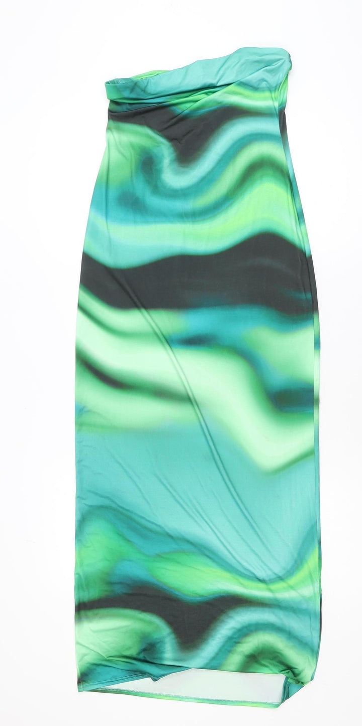 Boohoo Women’s Green Geometric Midi Stretch Pencil Skirt Size 10