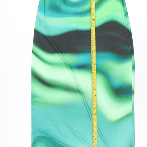 Boohoo Women’s Green Geometric Midi Stretch Pencil Skirt Size 10